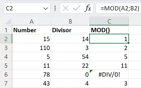 Excel MOD function: #DIV/0! error message!