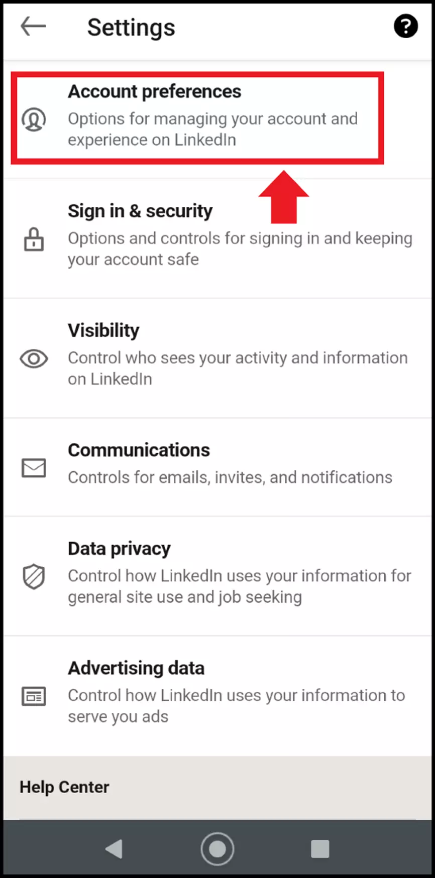 To get to the account management area, click on “Account preferences”