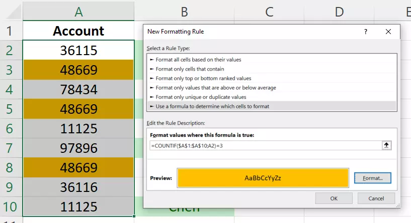 Menu for creating user-defined rules for highlighting duplicates