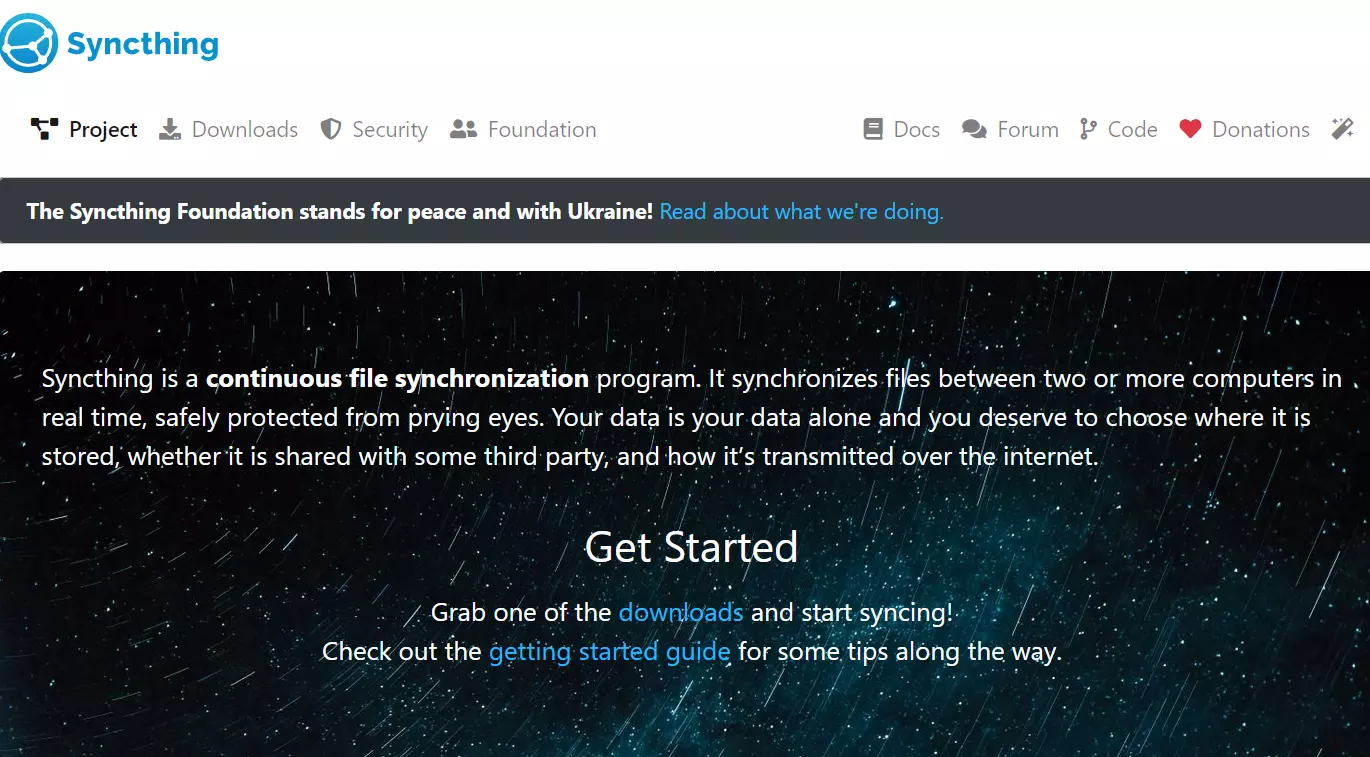 Screenshot of Syncthing website