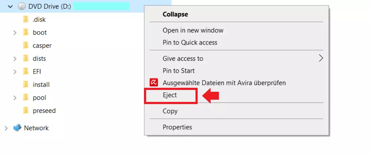 The “Eject” command to terminate the virtual drive