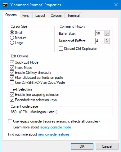 “Command Prompt” properties in Windows