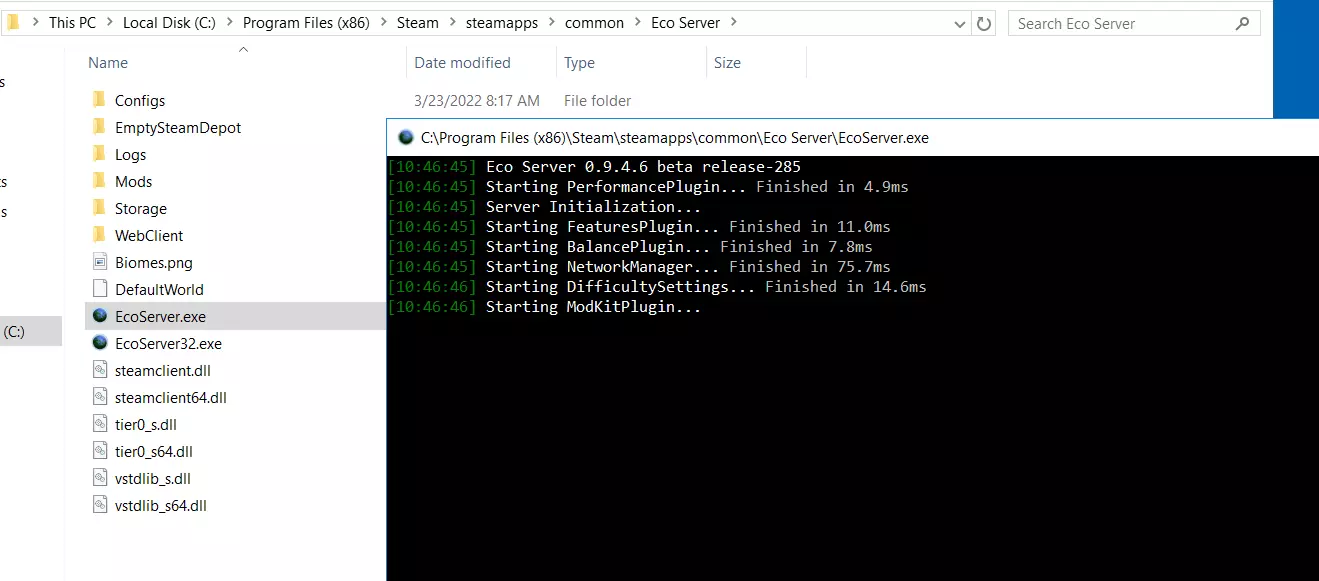 Eco server: Start using EcoServer.exe