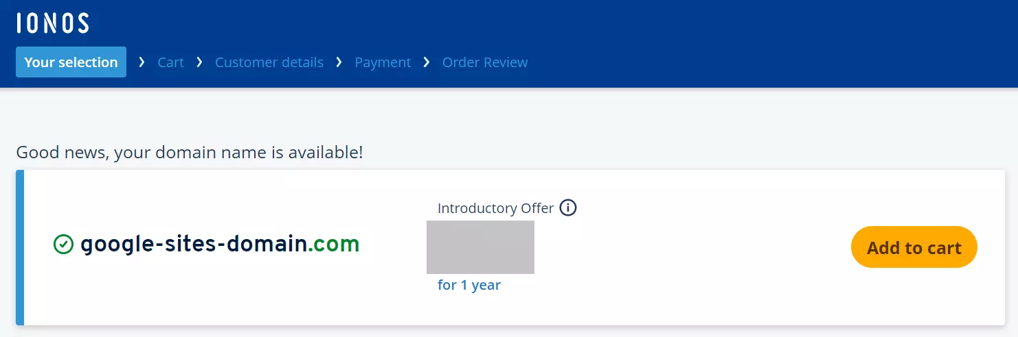 Available domain name in the IONOS shop