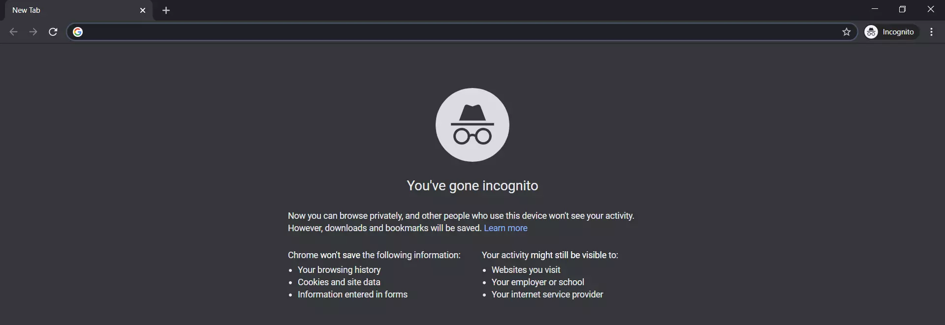 An incognito window in Chrome