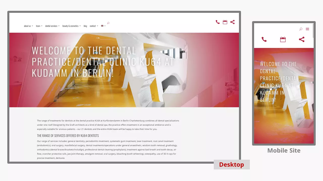 Website of the dental practice KU64 in Berlin