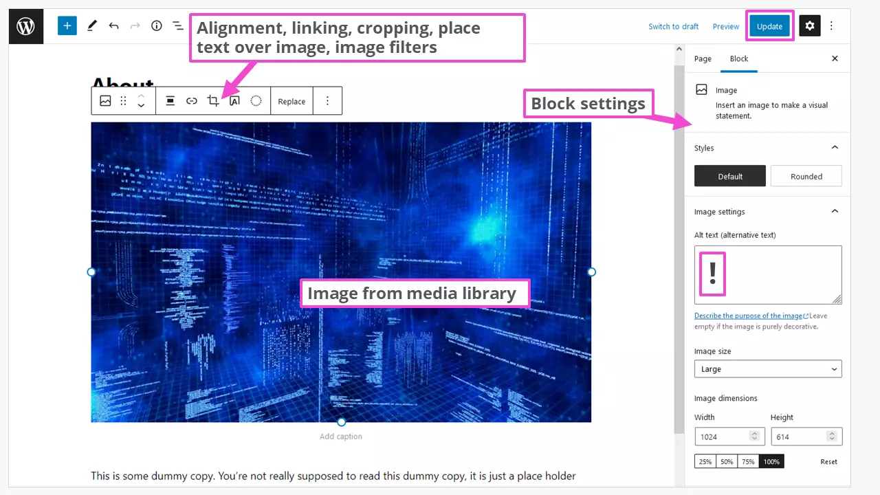 Define best image sizes in WordPress post/page