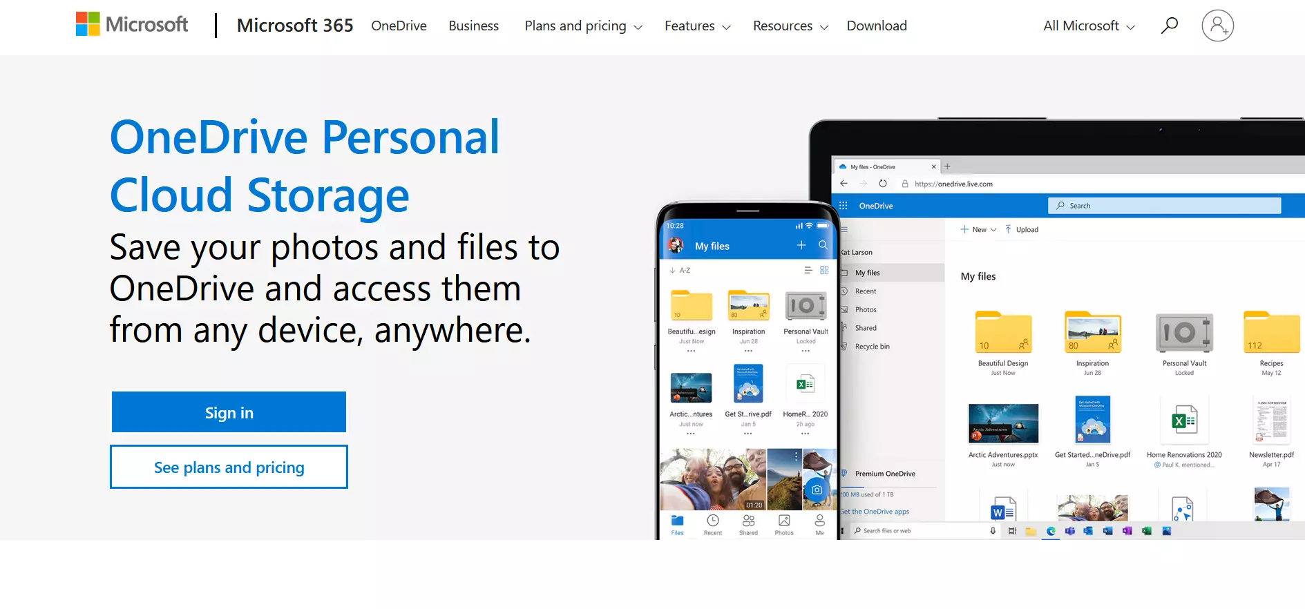 Screenshot of OneDrive’s introduction page