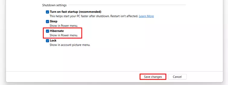 Windows 11: Enable Hibernate – “Show in Power menu”