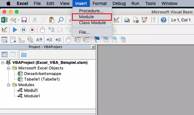 Excel VBA: insert a new module