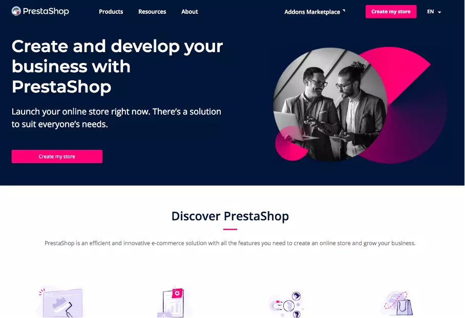 Screenshot of the PrestaShop website