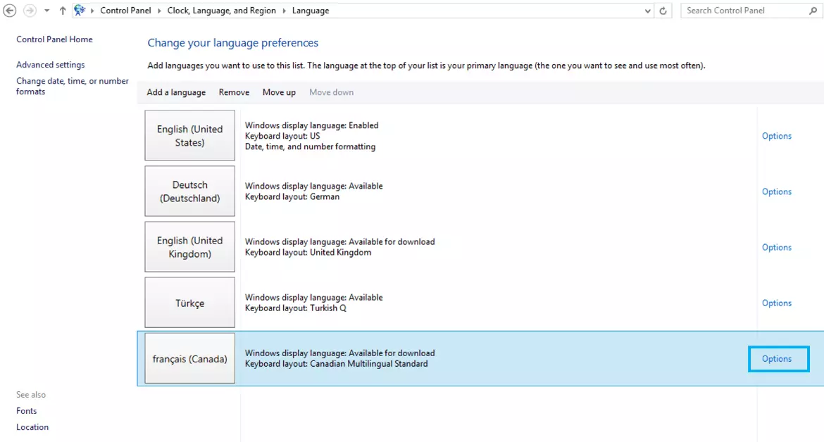 Windows 8: add new languages and language packs