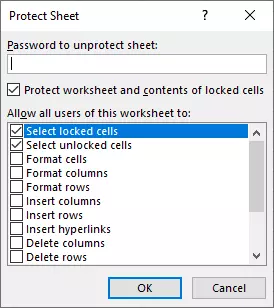 “Protect Sheet” dialog