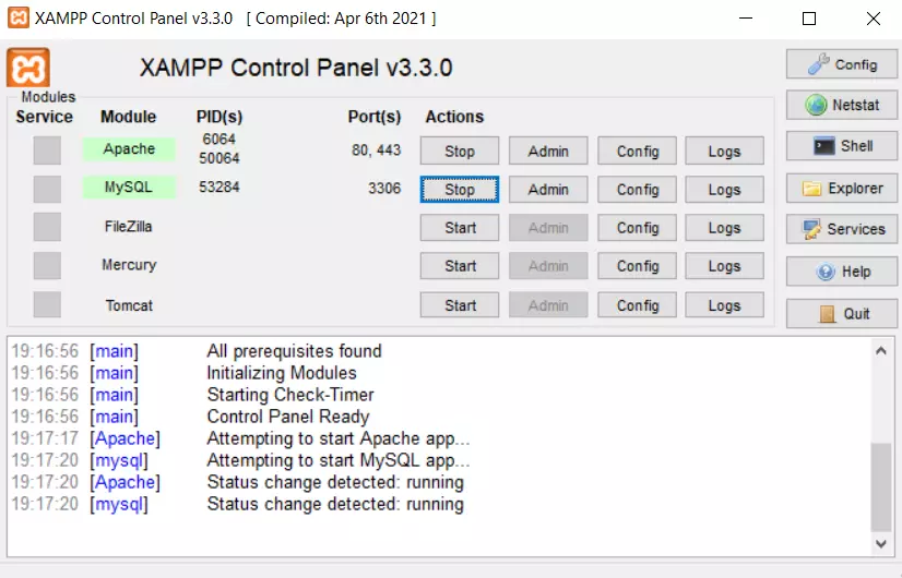 XAMPP Control Panel