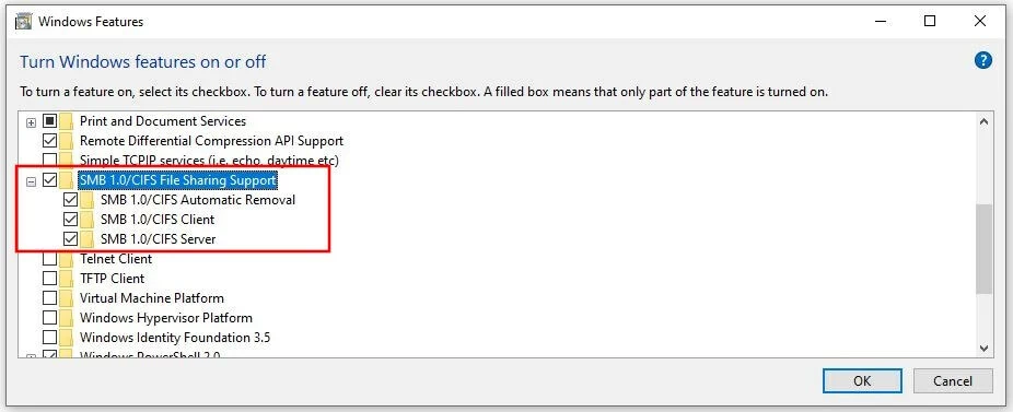 Activating Windows SMB support