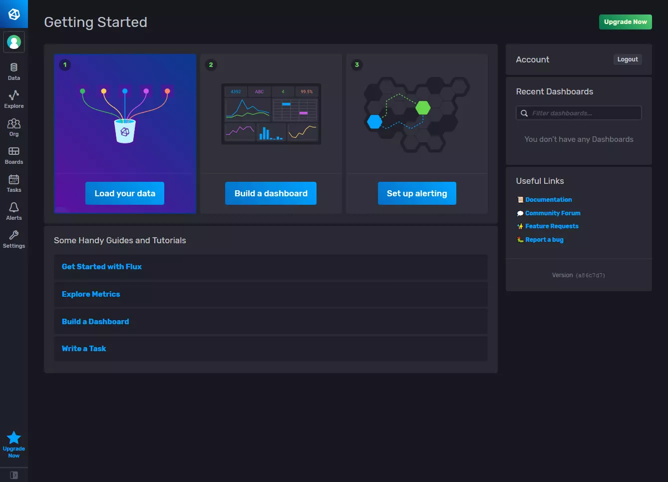 Home screen of InfluxDB Cloud