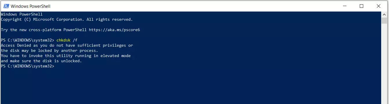 chkdsk in Windows PowerShell