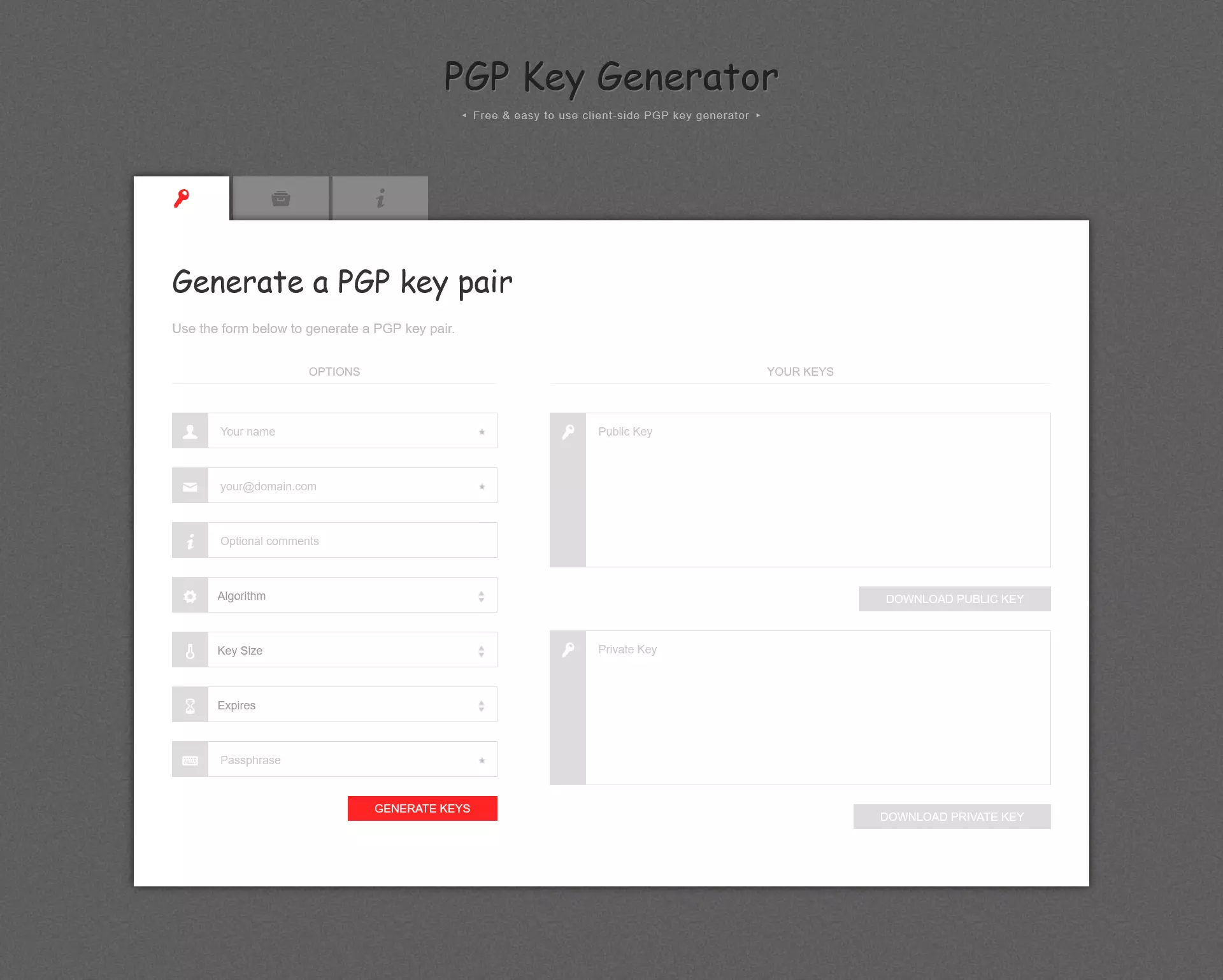 Web tool for PGP encryption generator