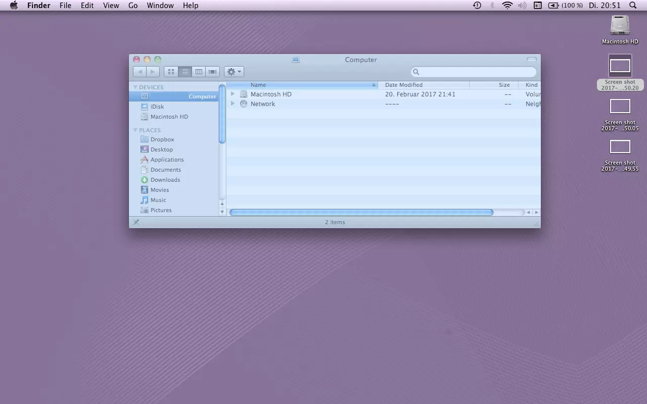 OS X desktop with an activated screenshot function