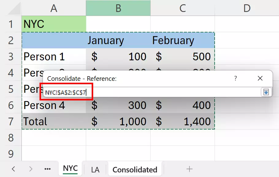 Selection of worksheet cells that should be merged