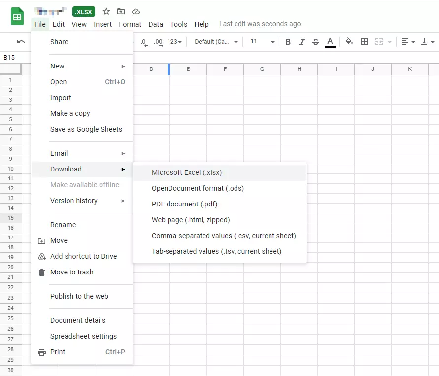 Google Sheets: Download of edited Excel spreadsheet