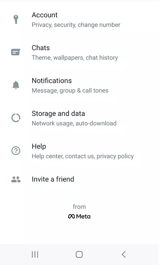 Screenshot of WhatsApp Settings