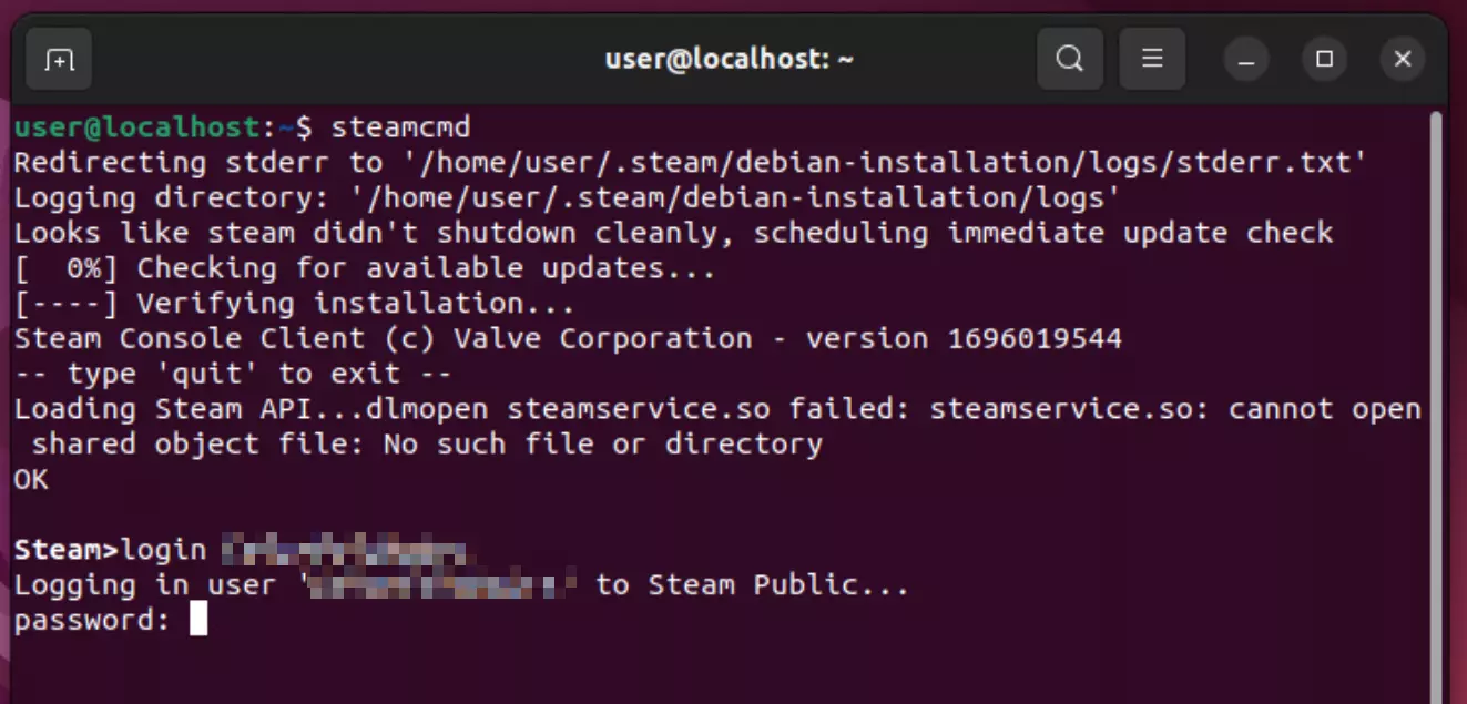 SteamCMD login