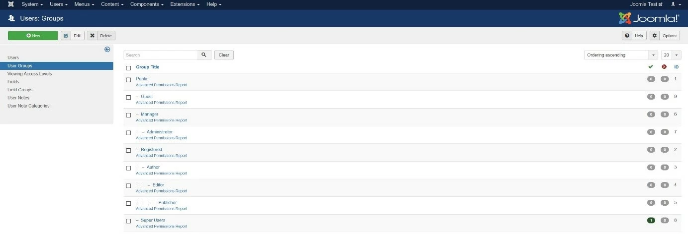 Pre-made user groups in Joomla!