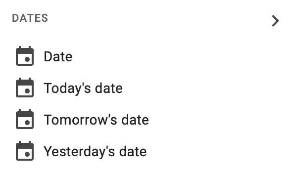 Screenshot of the drop-down menu for the date in Google Sheets