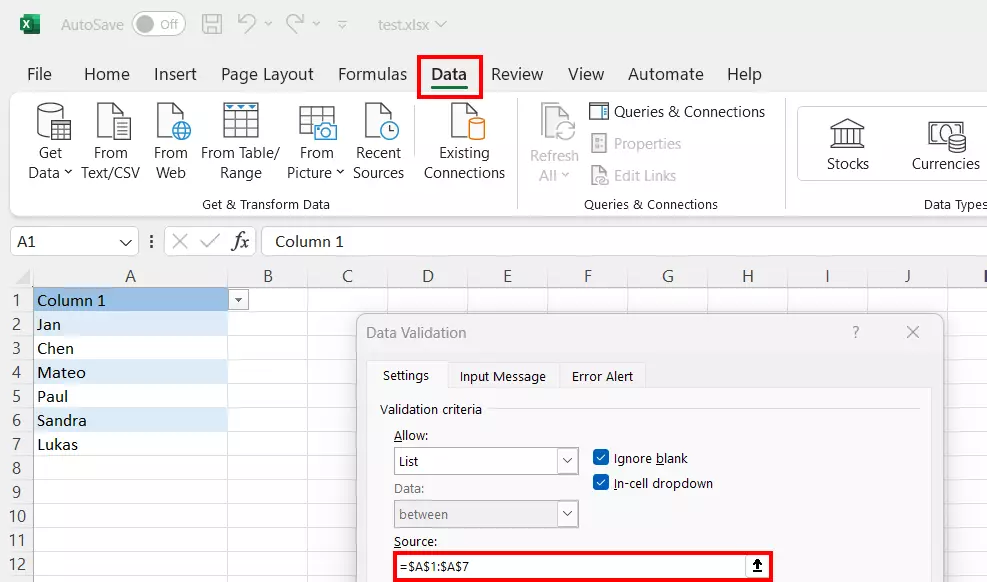 Selection option for expanding Excel drop-downs using Data Validation