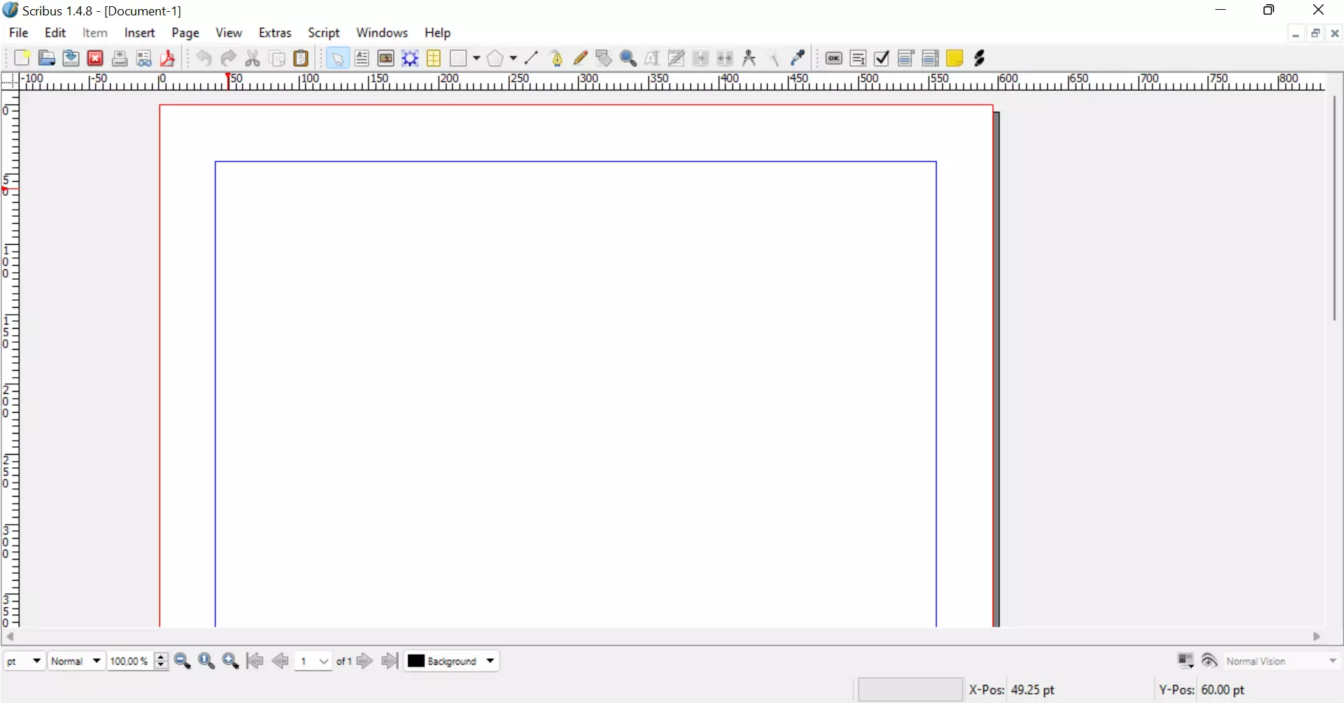 Screenshot of blank document in Scribus