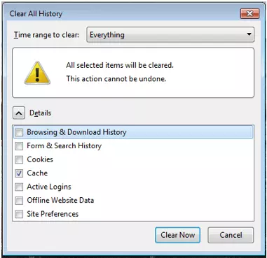 Selection window for “Delete entire history”