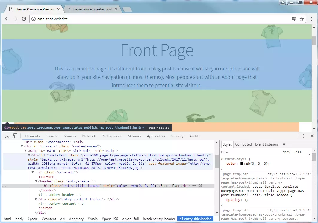 The developer tools in Google Chrome