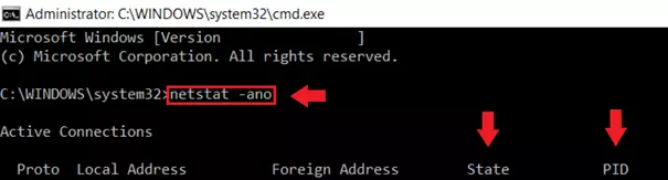 Enter the cmd command netstat -ano in the command prompt