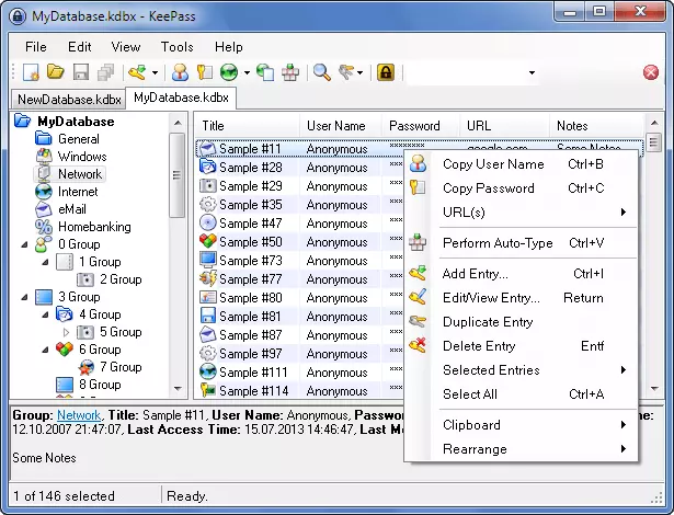 KeePass user interface