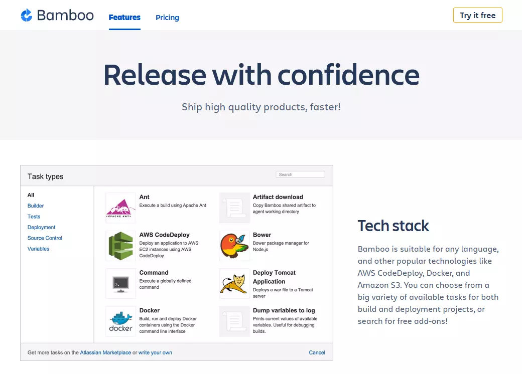 Bamboo CI tool homepage