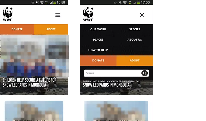 Example responsive grid navigation, WWF