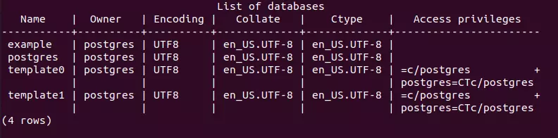 List of databases in PostgreSQL via Ubuntu 20.04