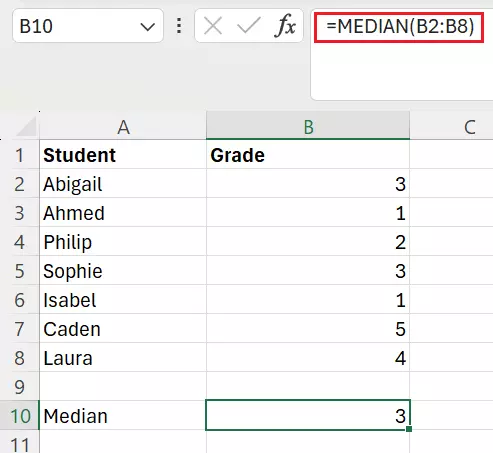 Excel: Calculate median of a grade table