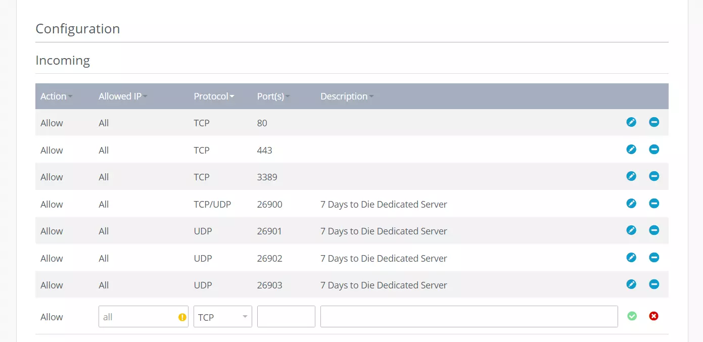 “7 Days to Die” server: Port sharing in the IONOS Cloud Panel