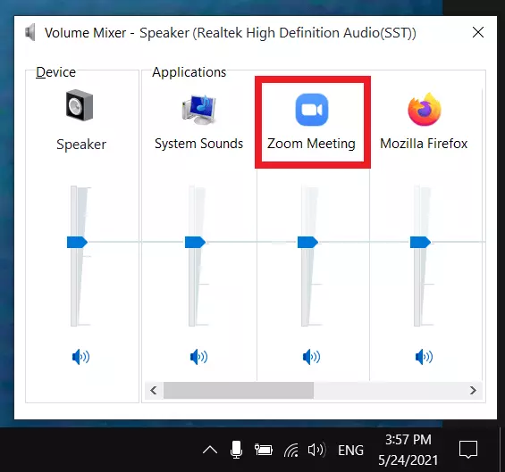 Volume settings of the output devices and applications