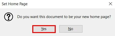 Firefox: set homepage: Dialog window