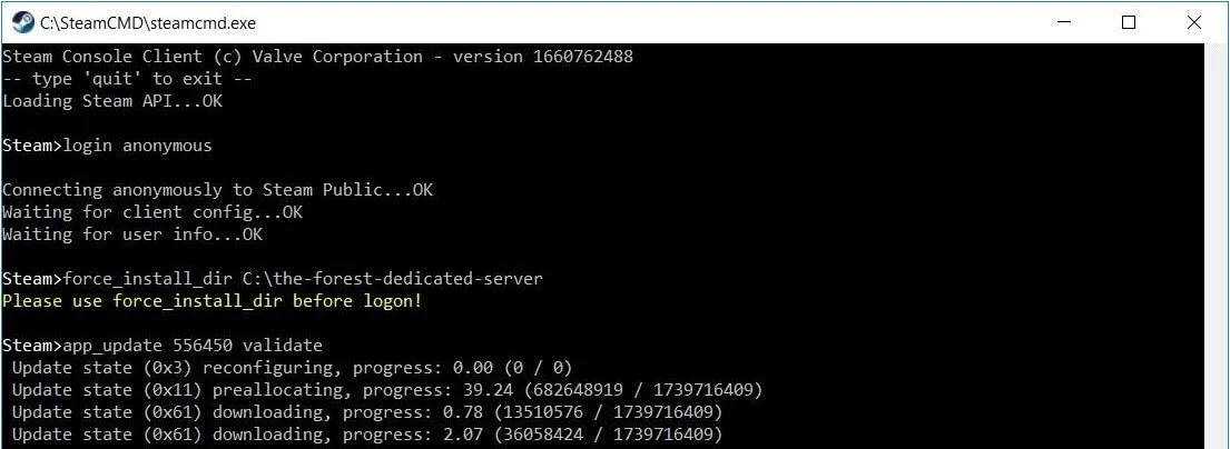 The Forest: Dedicated server installation via SteamCMD