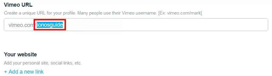 Profile URL in the Vimeo settings