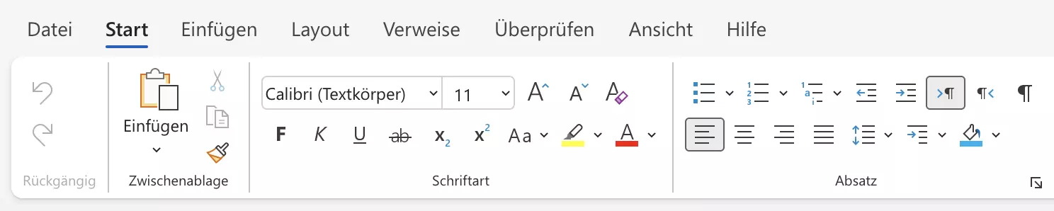 Word Online user interface in German