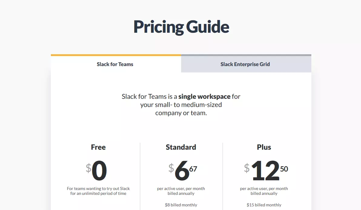 Prices for Slack