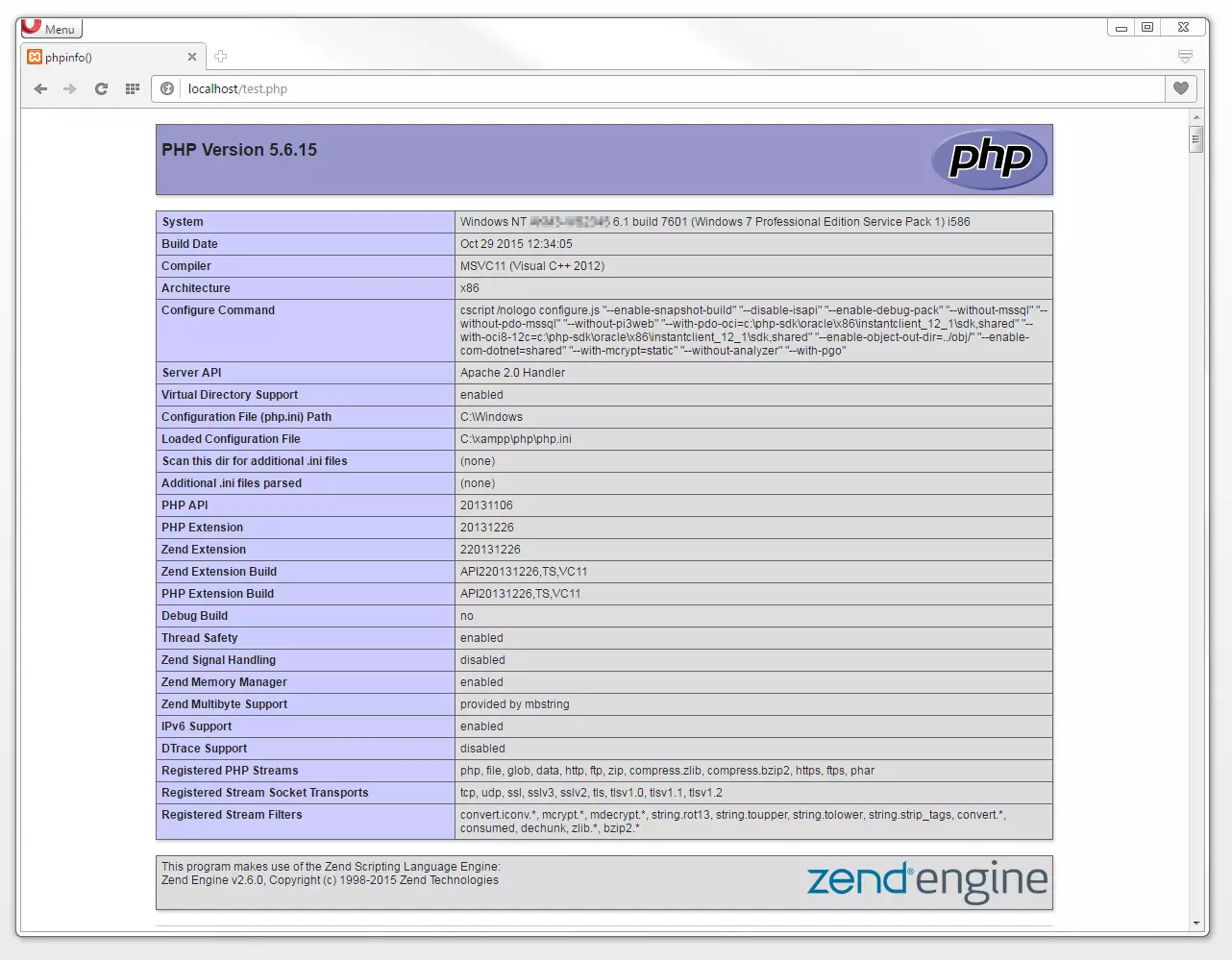 The PHP function phpinfo()