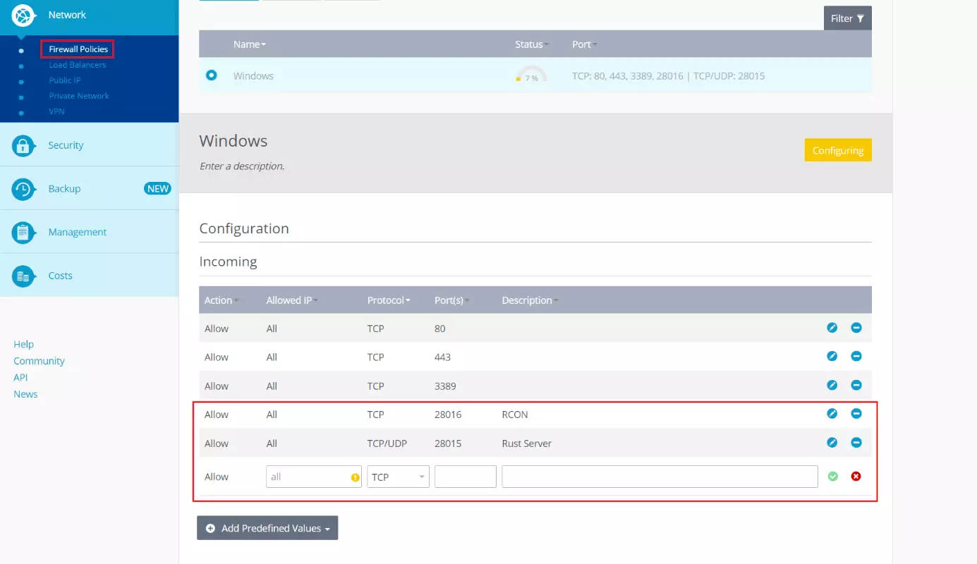 Port sharing in the IONOS Cloud Panel