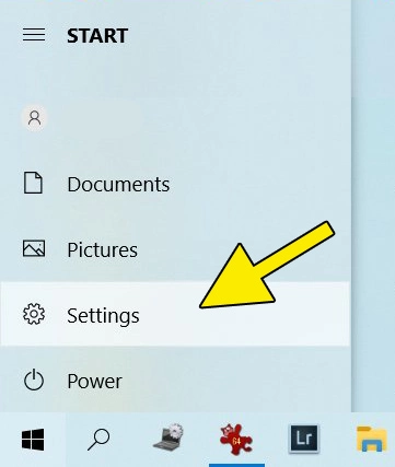 Screenshot Windows 10: Start menu with “Settings” item