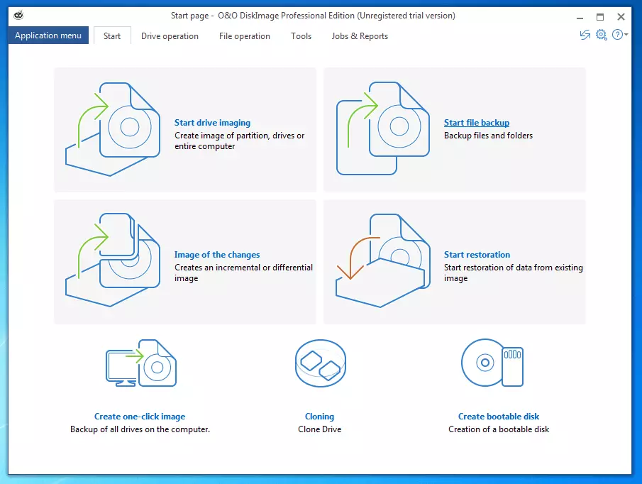 O&O DiskImage Professional 11.0: start page of the image tool